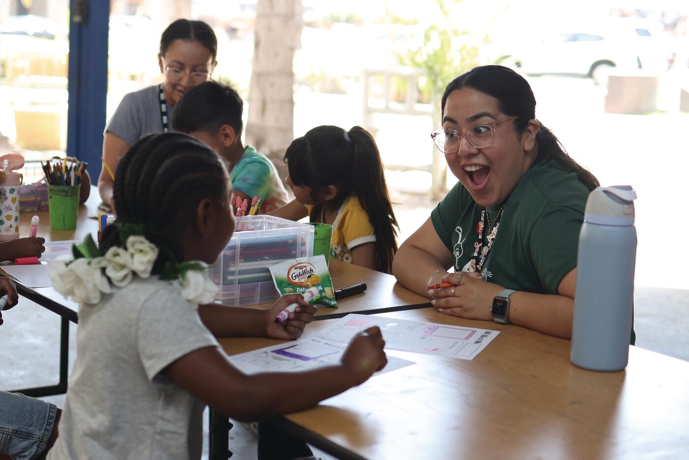 An animated teaching artist at Heart of Los Angeles
